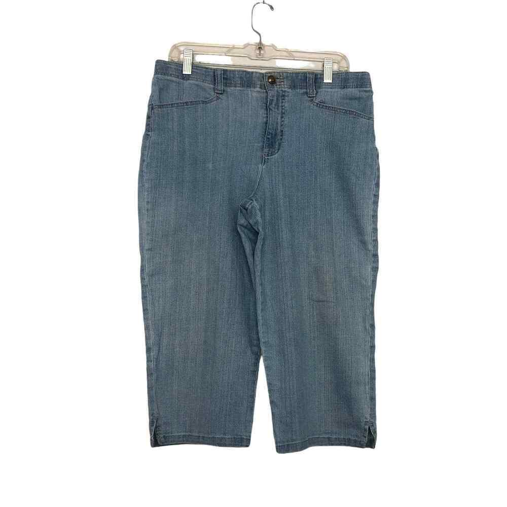 Gloria Vanderbilt Women Denim Cropped Pants Size 14P Split Hem Flat Front